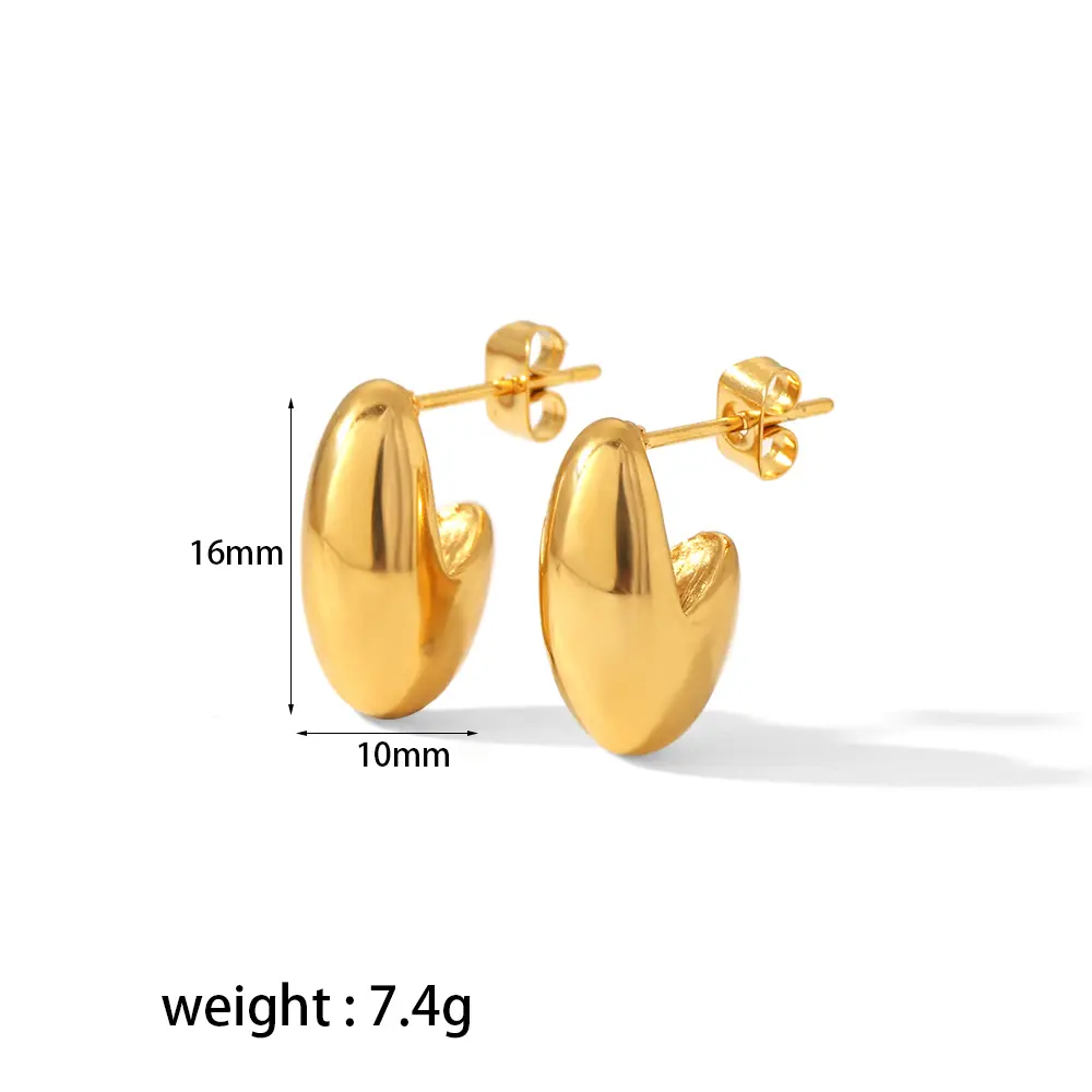 1 paire de boucles d'oreilles à tige simples en forme de C en acier inoxydable plaqué or 18 carats pour femmes h5 Image2